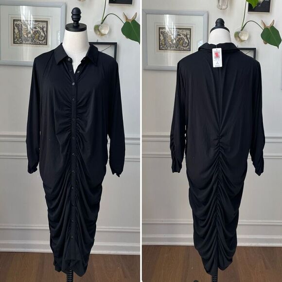 NWT torrid Torrid Black Studio Knit Shirred Button Front Shirtdress $70 3 3X - Picture 1 of 8